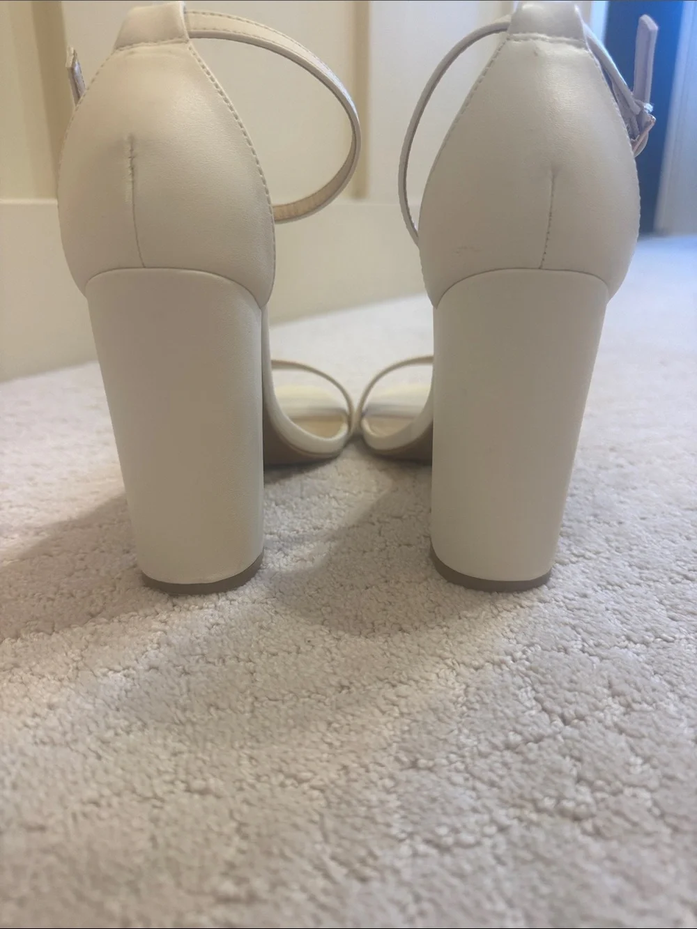 Lulu’s Ivory Ankle-Strap Block Heel Sandals